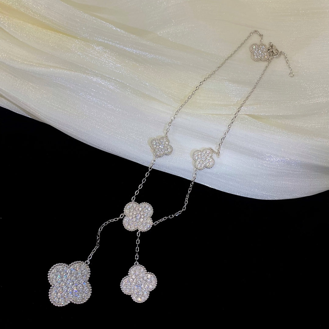 [Leaves]CLOVER 5 MOTIFS SILVER DIAMONDS NECKLACE