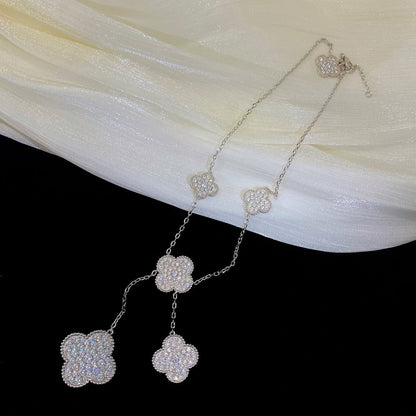 [Leaves]CLOVER 5 MOTIFS SILVER DIAMONDS NECKLACE