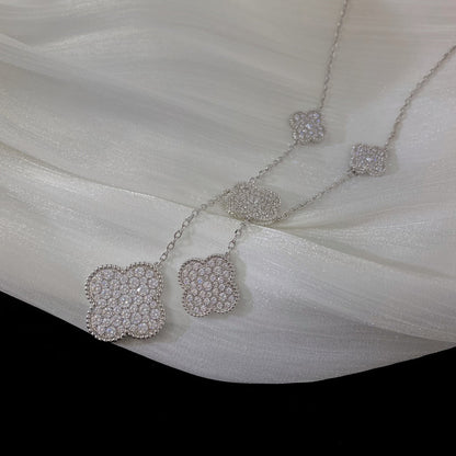 [Leaves]CLOVER 5 MOTIFS SILVER DIAMONDS NECKLACE