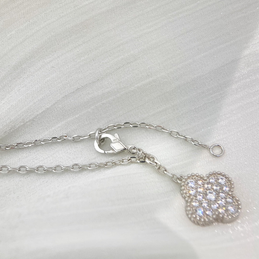 [Leaves]CLOVER 5 MOTIFS SILVER DIAMONDS NECKLACE