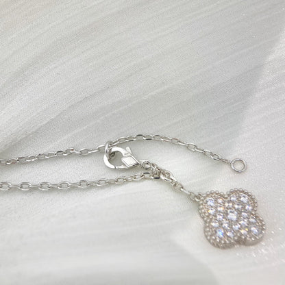 [Leaves]CLOVER 5 MOTIFS SILVER DIAMONDS NECKLACE