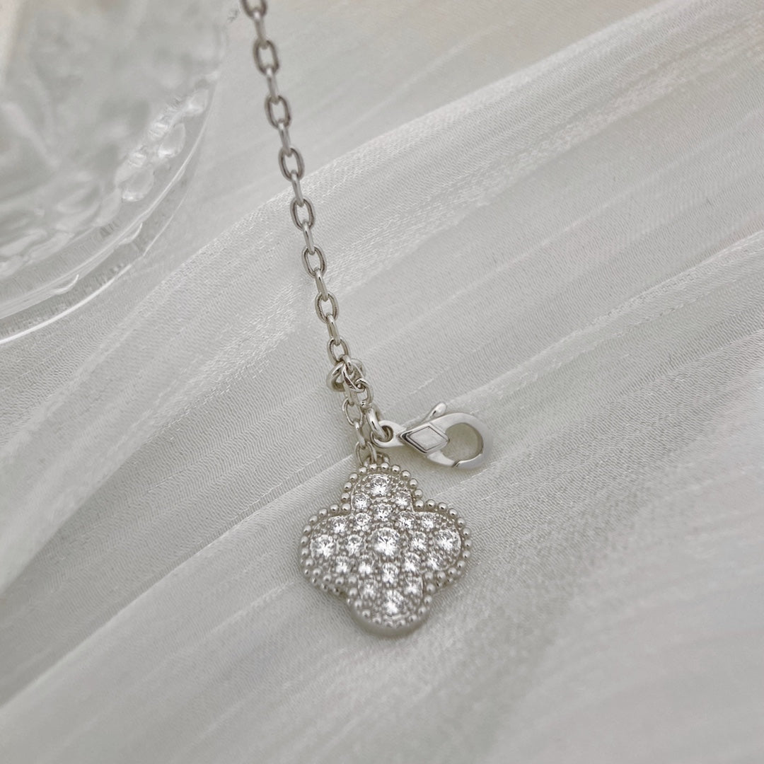 [Leaves]CLOVER 5 MOTIFS SILVER DIAMONDS NECKLACE