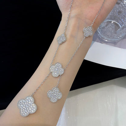 [Leaves]CLOVER 5 MOTIFS SILVER DIAMONDS NECKLACE