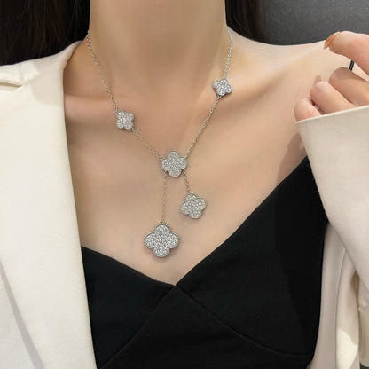 [Leaves]CLOVER 5 MOTIFS SILVER DIAMONDS NECKLACE