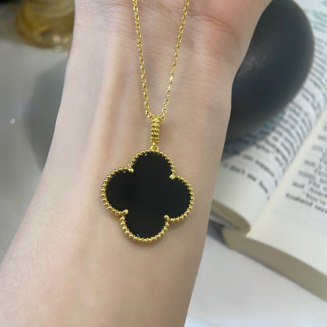 [Leaves]CLOVER 25MM NECKLACE GOLD ONYX