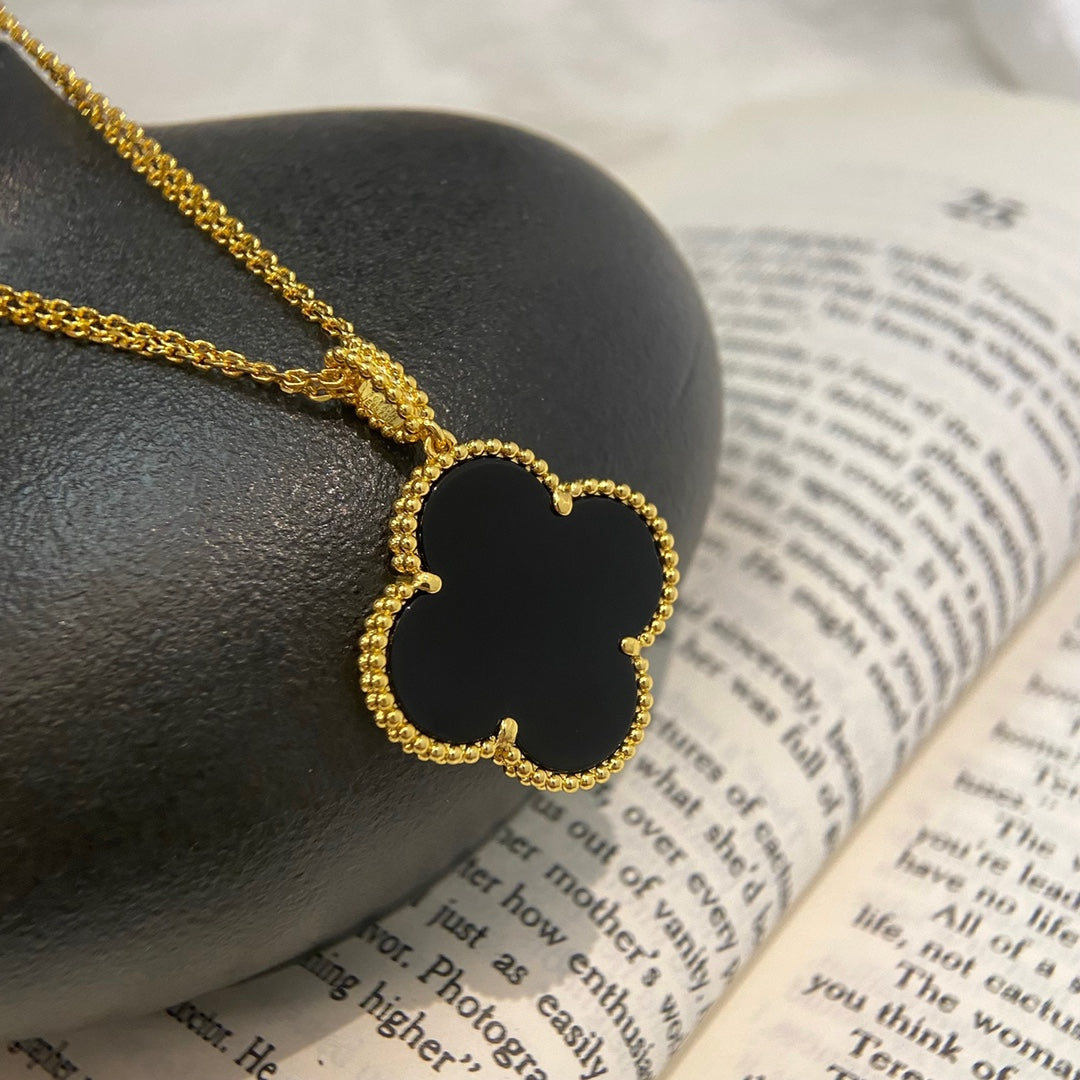 [Leaves]CLOVER 25MM NECKLACE GOLD ONYX