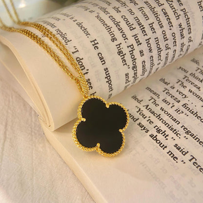 [Leaves]CLOVER 25MM NECKLACE GOLD ONYX