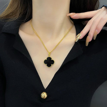 [Leaves]CLOVER 25MM NECKLACE GOLD ONYX
