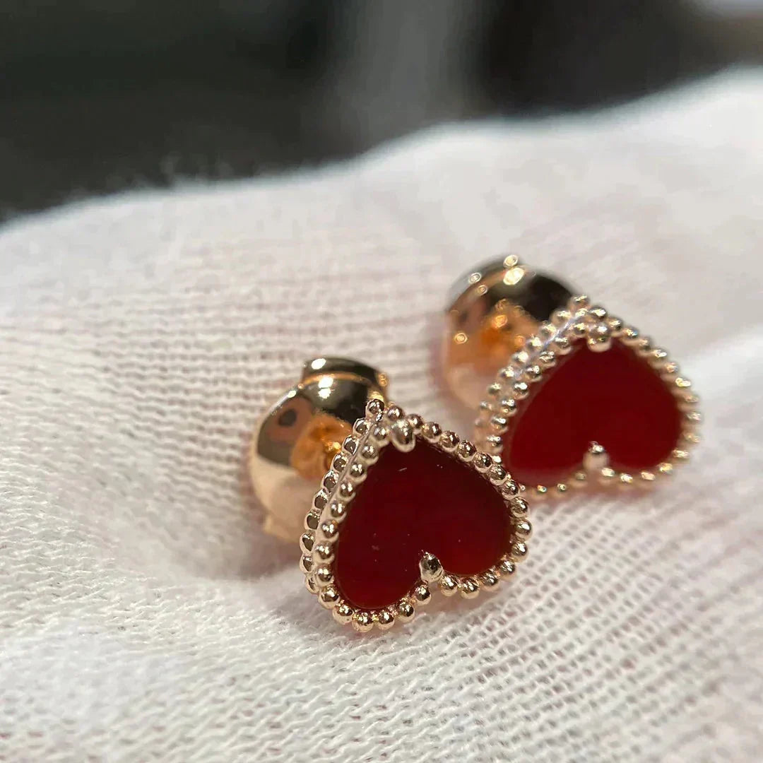 [Leaves]HEART CARNELIAN STUD EARRINGS