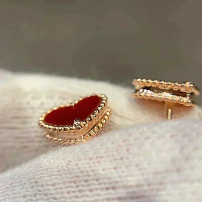 [Leaves]HEART CARNELIAN STUD EARRINGS