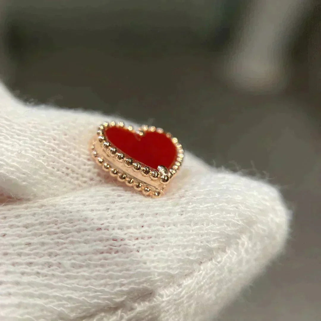 [Leaves]HEART CARNELIAN STUD EARRINGS