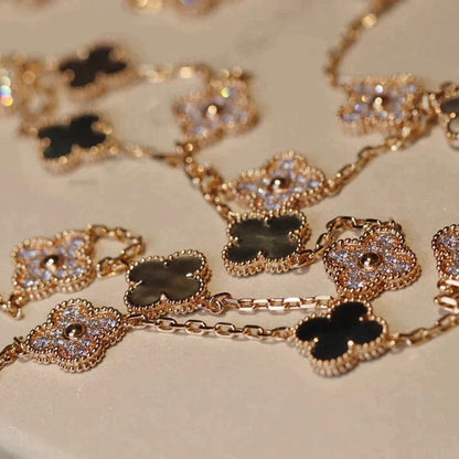 [Leaves]CLOVER 20 MOTIFS DARK MOP DIAMOND  NECKLACE