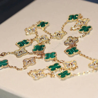 [Leaves]CLOVER 20 MOTIFS MALACHITE DIAMOND NECKLACE