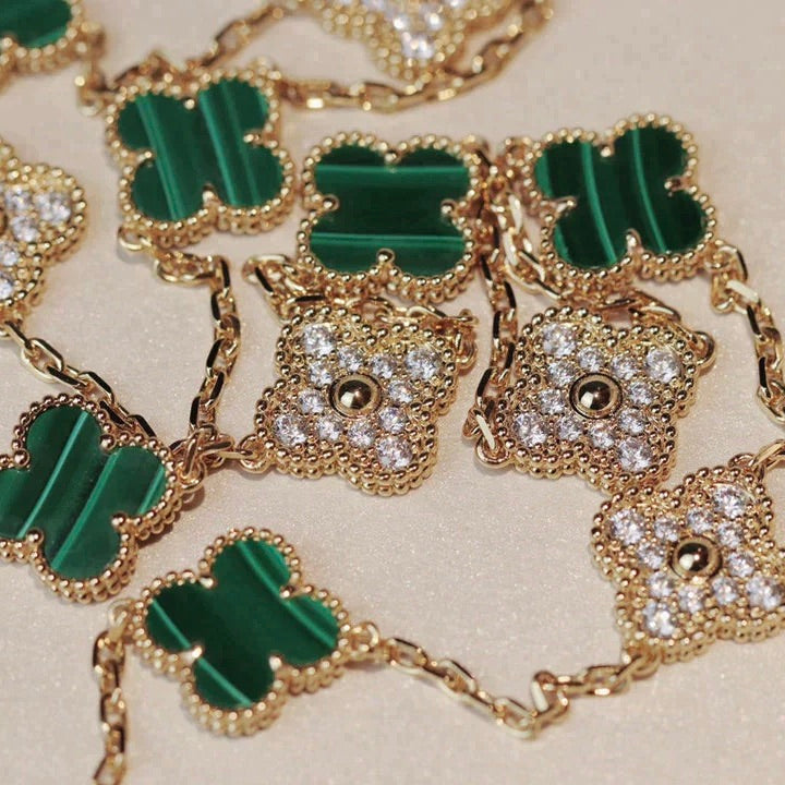 [Leaves]CLOVER 20 MOTIFS MALACHITE DIAMOND NECKLACE