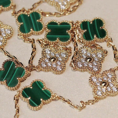 [Leaves]CLOVER 20 MOTIFS MALACHITE DIAMOND NECKLACE