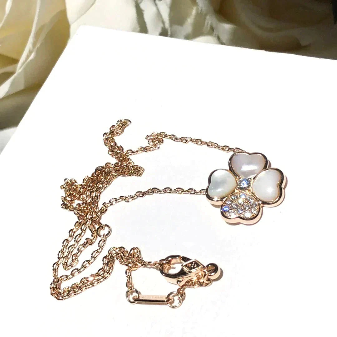 [Leaves]CLOVER MOP DIAMOND ROSE GOLD NECKLACE