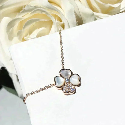 [Leaves]CLOVER MOP DIAMOND ROSE GOLD NECKLACE