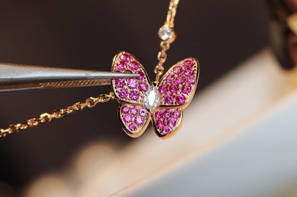 [Leaves]BUTTERFLY RED DIAMOND ROSE GOLD NECKLACE