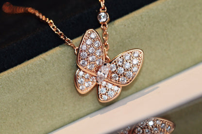 [Leaves]BUTTERFLY DIAMOND CHARM NECKLACE
