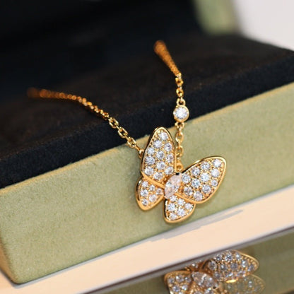 [Leaves]BUTTERFLY DIAMOND CHARM NECKLACE