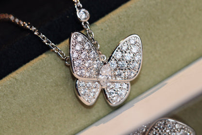 [Leaves]BUTTERFLY DIAMOND CHARM NECKLACE