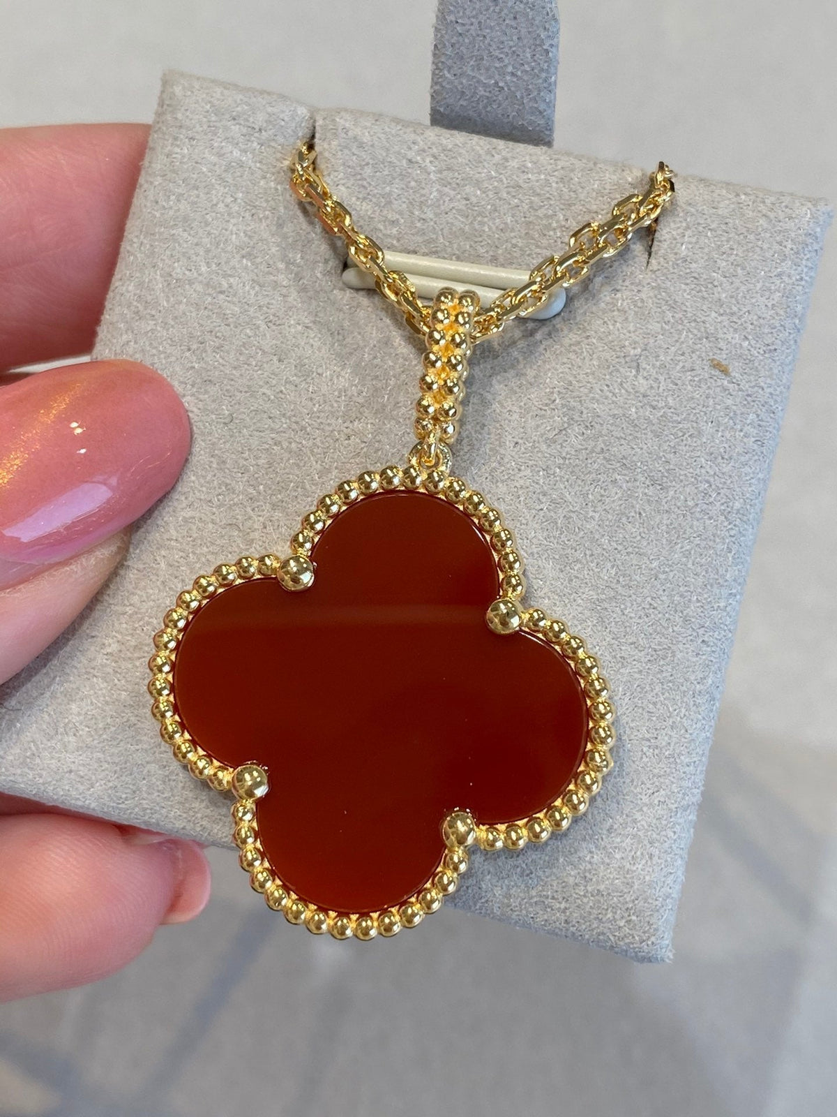 [Leaves]CLOVER 25MM NECKLACE GOLD CARNELIAN