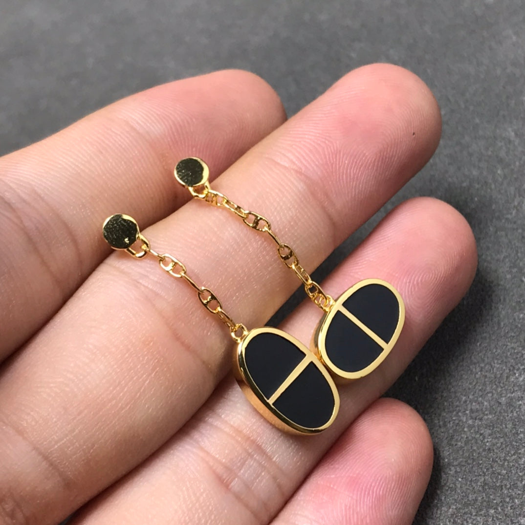 [Leaves]CHAINE VERSO BLACK CERAMIC SILVER EARRINGS