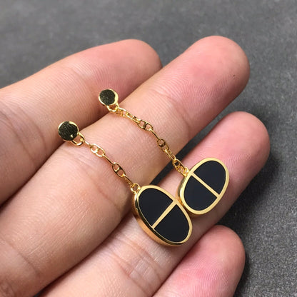 [Leaves]CHAINE VERSO BLACK CERAMIC SILVER EARRINGS