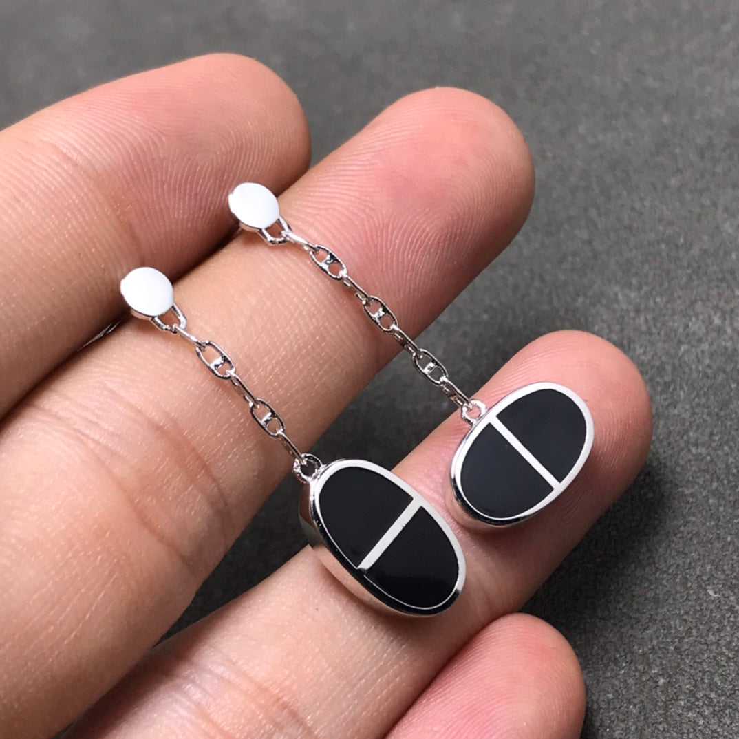 [Leaves]CHAINE VERSO BLACK CERAMIC SILVER EARRINGS