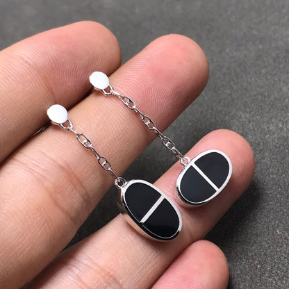 [Leaves]CHAINE VERSO BLACK CERAMIC SILVER EARRINGS