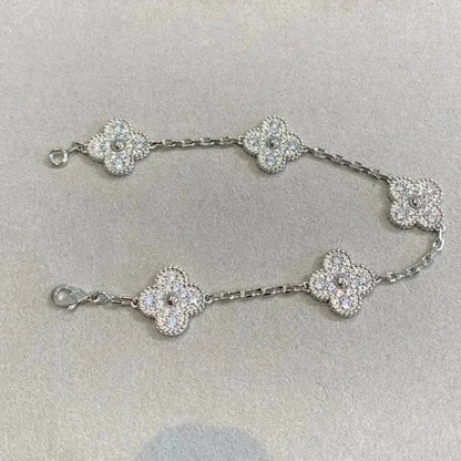 [Leaves]LUCKY CLOVER 5-MOTIF BRACELET - FULL-DIAMOND