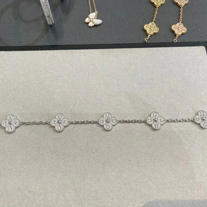 [Leaves]LUCKY CLOVER 5-MOTIF BRACELET - FULL-DIAMOND