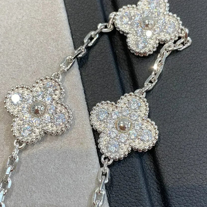 [Leaves]LUCKY CLOVER 5-MOTIF BRACELET - FULL-DIAMOND