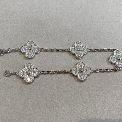 [Leaves]LUCKY CLOVER 5-MOTIF BRACELET - FULL-DIAMOND