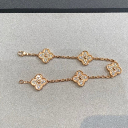 [Leaves]LUCKY CLOVER 5-MOTIF BRACELET - FULL-DIAMOND
