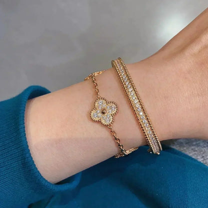 [Leaves]LUCKY CLOVER 5-MOTIF BRACELET - FULL-DIAMOND