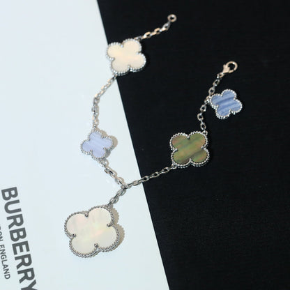 [Leaves]CLOVER BRACELET 5 MOTIFS MOP CHALCEDONY SILVER