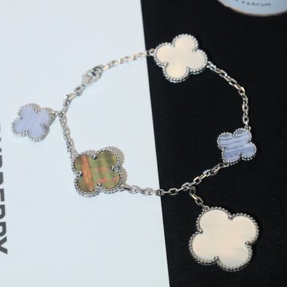 [Leaves]CLOVER BRACELET 5 MOTIFS MOP CHALCEDONY SILVER