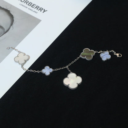 [Leaves]CLOVER BRACELET 5 MOTIFS MOP CHALCEDONY SILVER