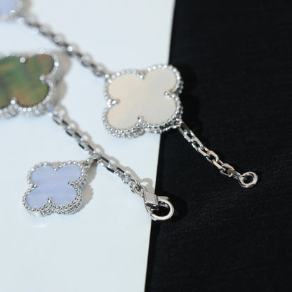[Leaves]CLOVER BRACELET 5 MOTIFS MOP CHALCEDONY SILVER