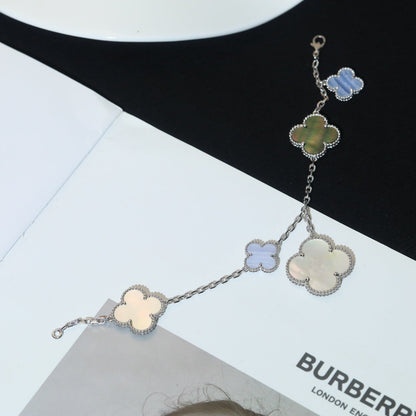 [Leaves]CLOVER BRACELET 5 MOTIFS MOP CHALCEDONY SILVER