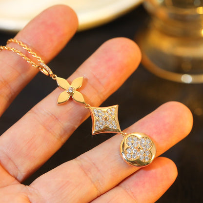 [Leaves]STAR AND SUN DIAMOND ROSE GOLD NECKLACE