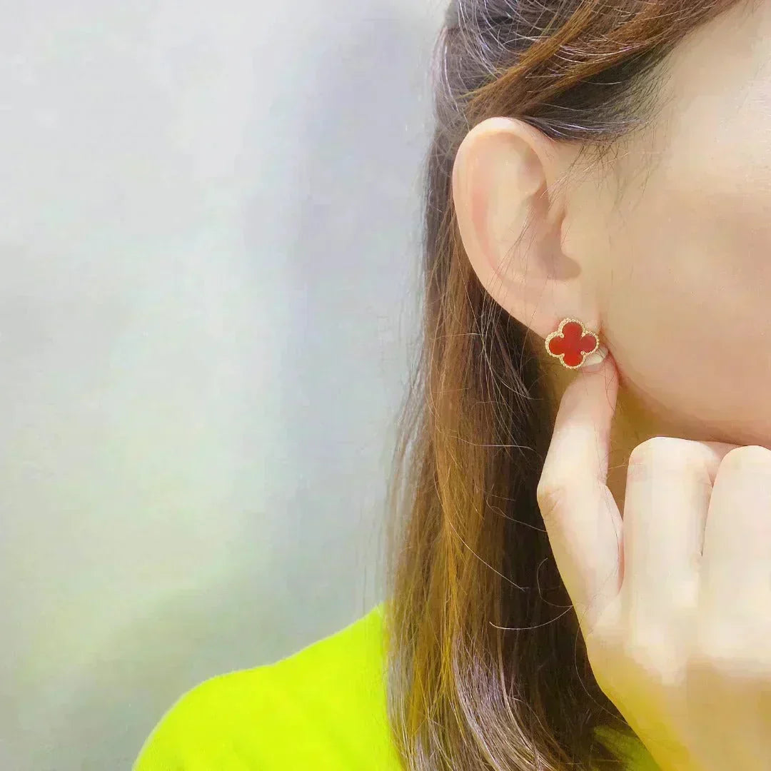 [Leaves]CLOVER MEDIUM 1 MOTIFS CARNELIAN  EARRINGS