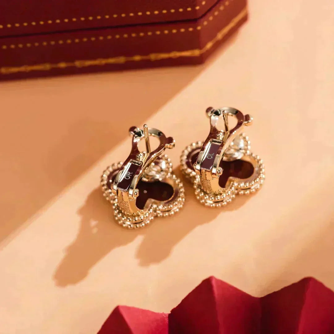[Leaves]CLOVER MEDIUM 1 MOTIFS CARNELIAN  EARRINGS