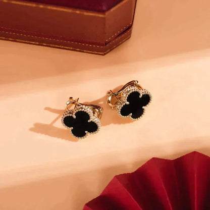 [Leaves]CLOVER MEDIUM 1 MOTIFS  ONYX STUD EARRINGS