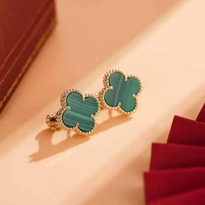 [Leaves]CLOVER MEDIUM 1 MOTIFS MALACHITE  EARRINGS