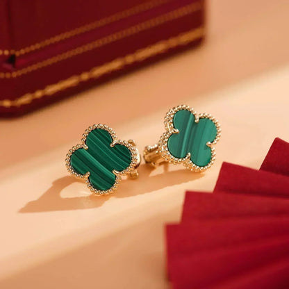 [Leaves]CLOVER MEDIUM 1 MOTIFS MALACHITE  EARRINGS