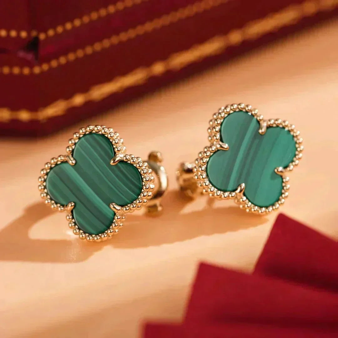 [Leaves]CLOVER MEDIUM 1 MOTIFS MALACHITE  EARRINGS