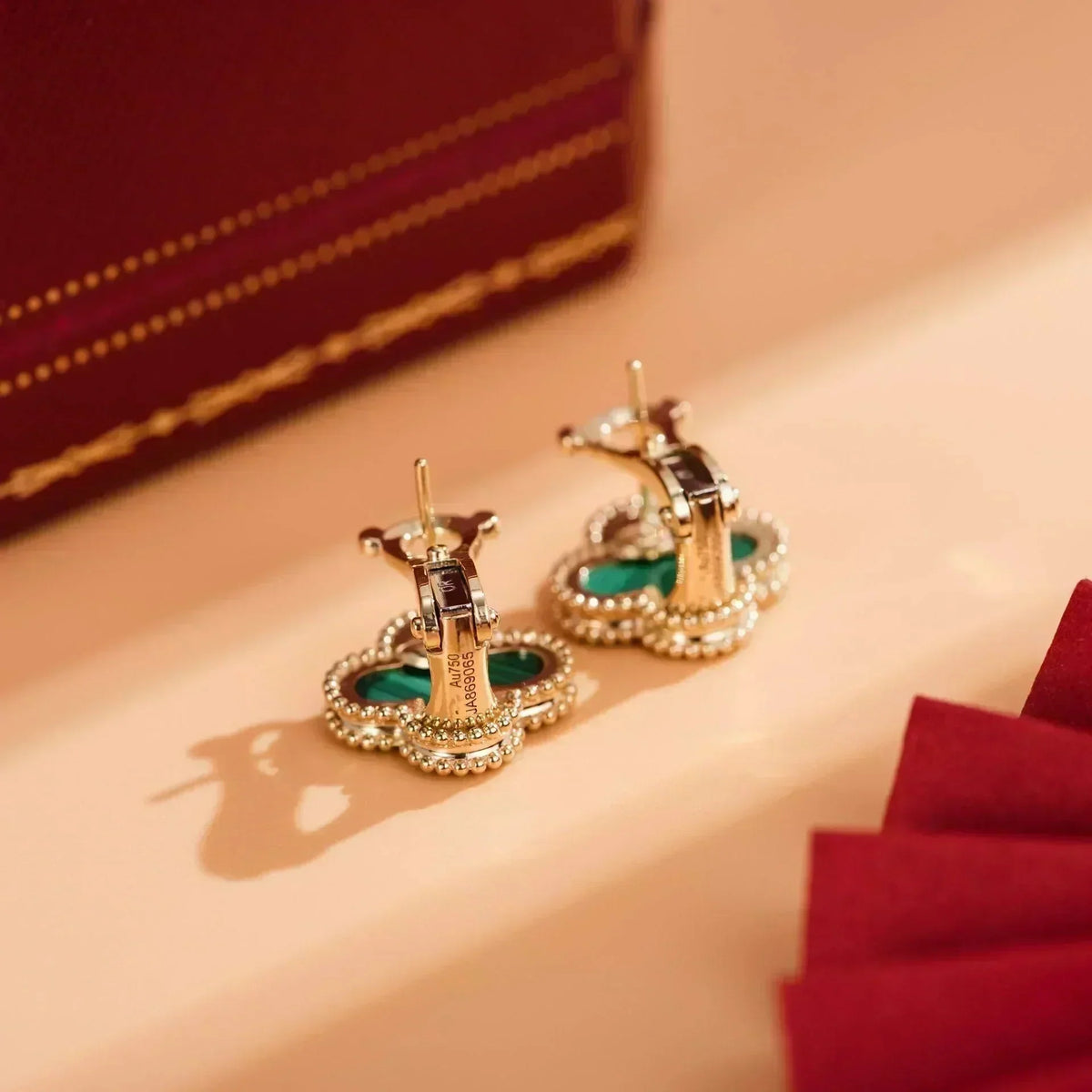 [Leaves]CLOVER MEDIUM 1 MOTIFS MALACHITE  EARRINGS