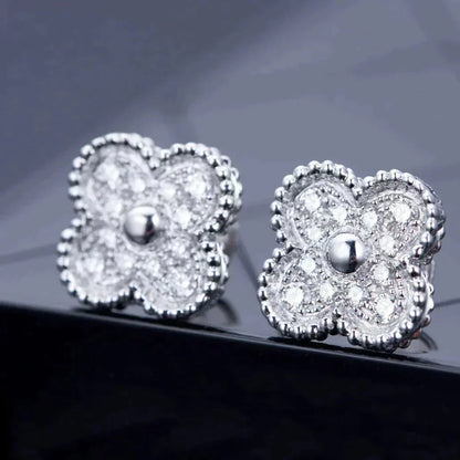 [Leaves]CLOVER 1 MOTIFS DIAMOND STUD EARRINGS SILVER